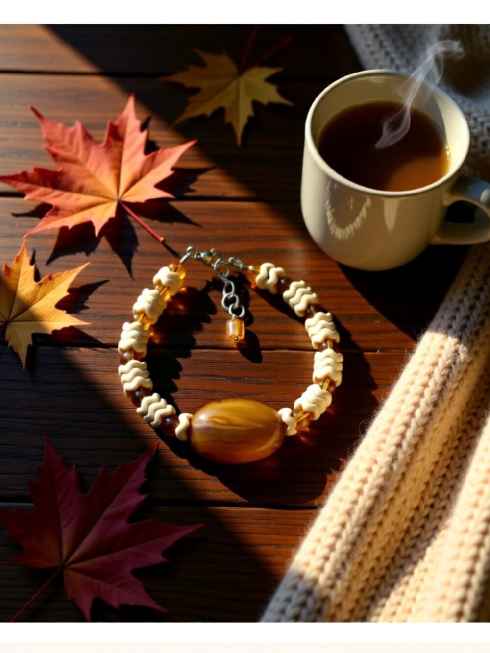 Dark Honey Amber Agate & Howlite Bracelet | Comfortable Cottagecore Fall Jewelry